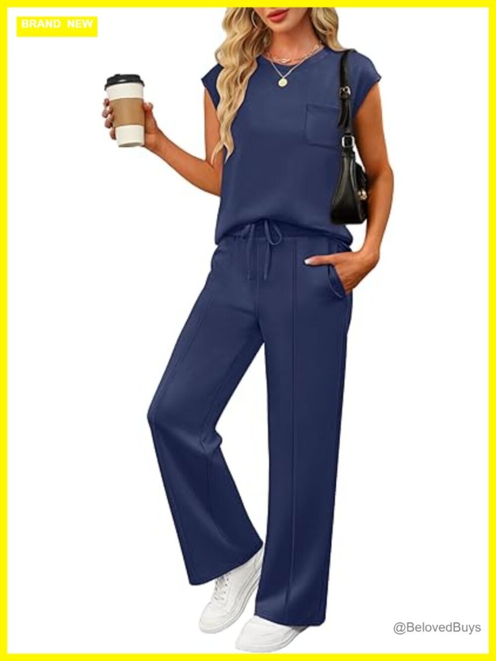 Two Piece Lounge Set, Cap Sleeve Top & Wide Leg Pants with Pockets, Summer